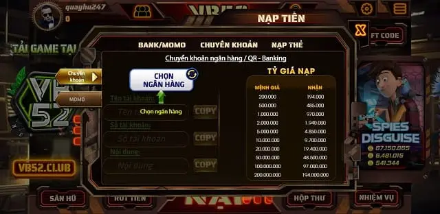 Nạp tiền vào tài khoản Cmd368 19 của bạn bằng ví điện tử Momo hoặc Viettel Money - Cmd368